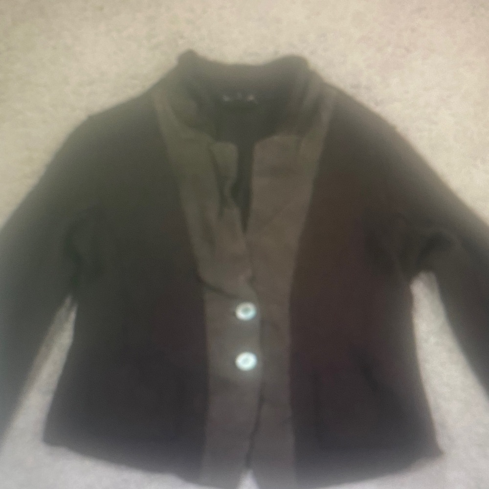 Eileen Fisher Brown Wool And Leather Blazer M